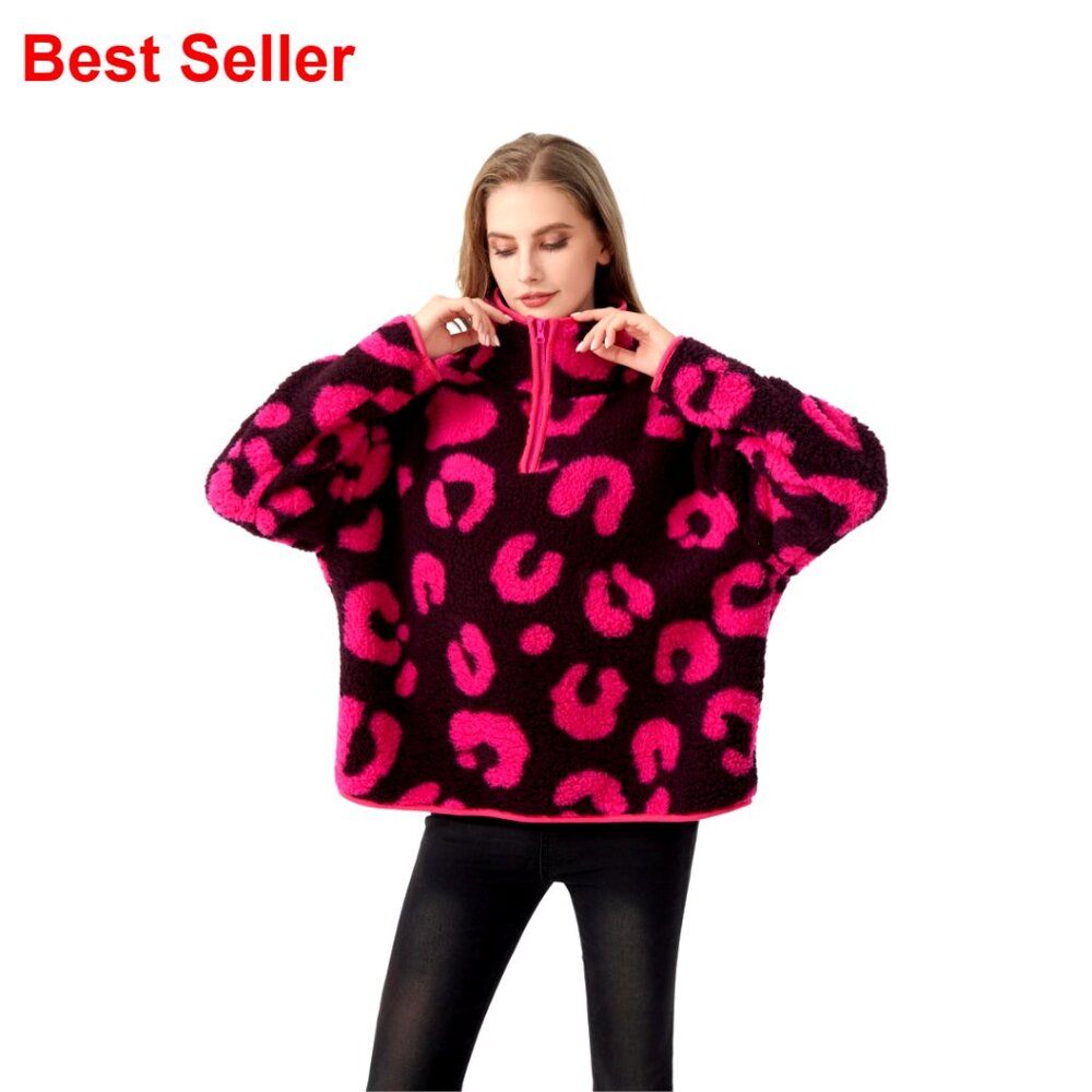 Women's Sherpa Pullover Fleece Jacket Half-Zip Stand Collar Cozy Winter